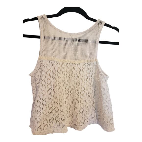 FREE PEOPLE Cami Tank Top size S Sheer Ivory White Lace Sleeveless Cropped - Picture 4 of 8